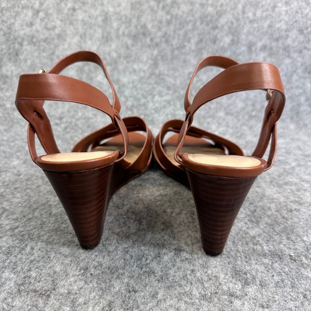 Nine West Womens Cognac Brown Wedge Sandals Ankle Strap Open Toe Heels - Picture 8 of 11